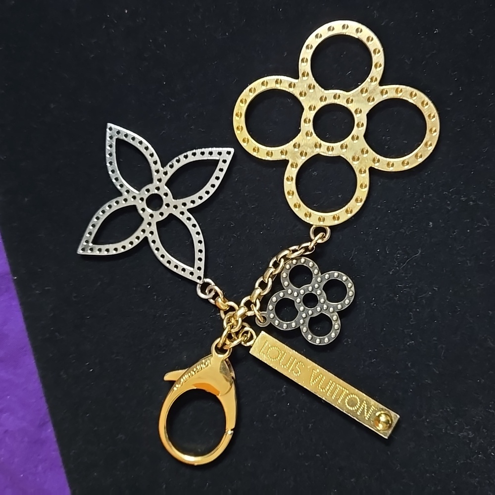 Louis Vuitton Gold and Silver Floral Bag Charm Keychain